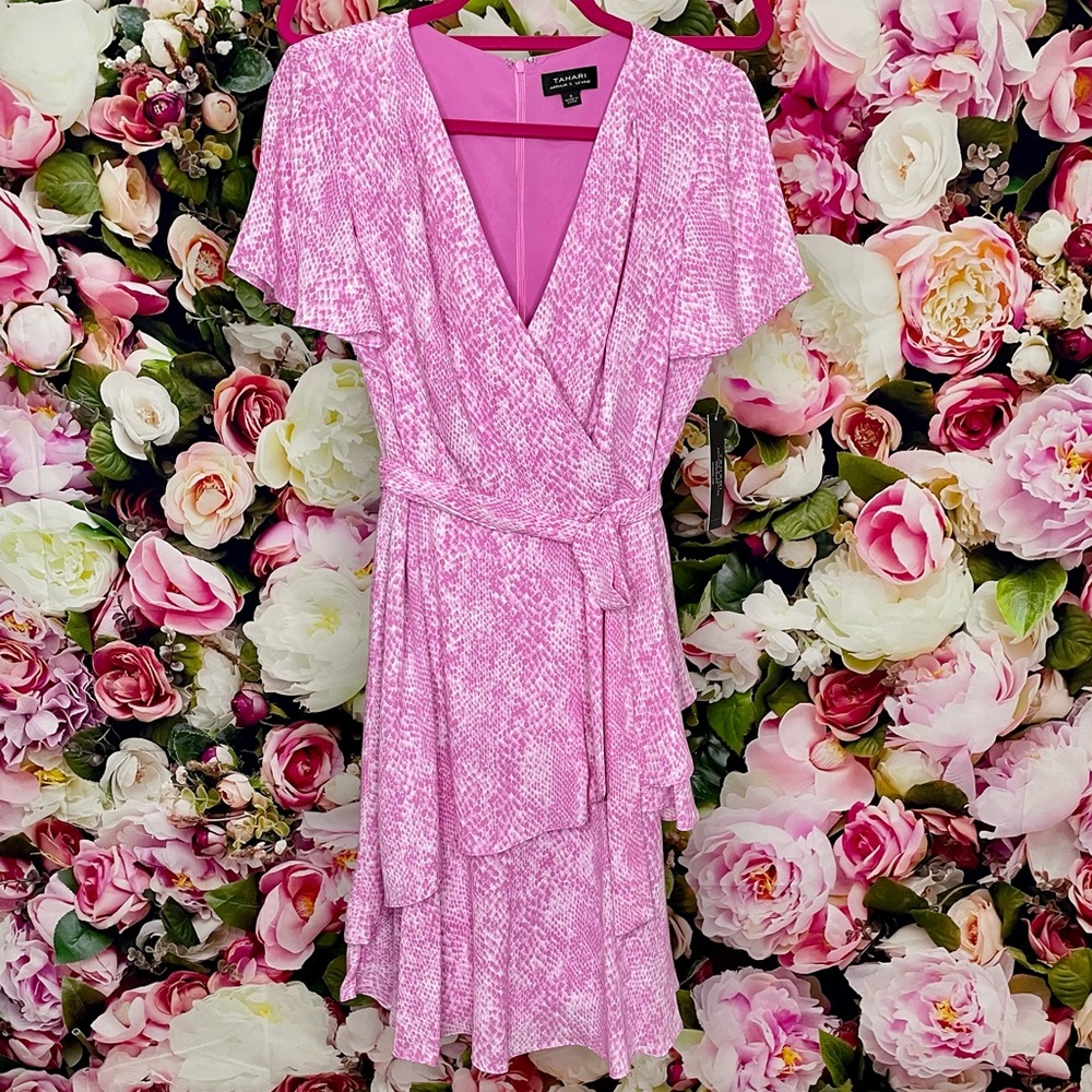 Tahari ASL Orchid Snake Print Dress Size 8